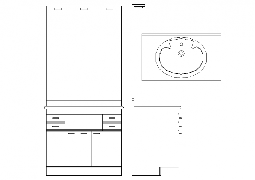 Sink Cupboard Plan, Elevation and Section in DWG File