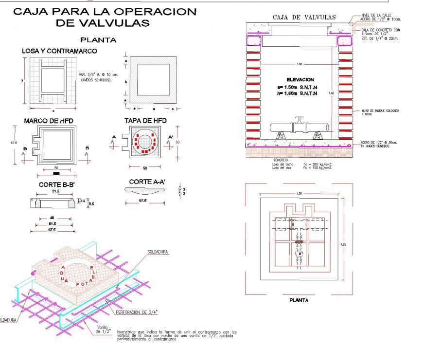Plan, elevation and section tank autocad file