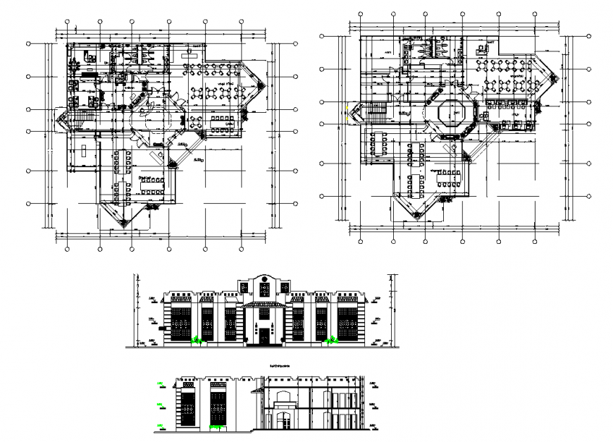 Restaurant Plan with Section and Elevation in DWG File