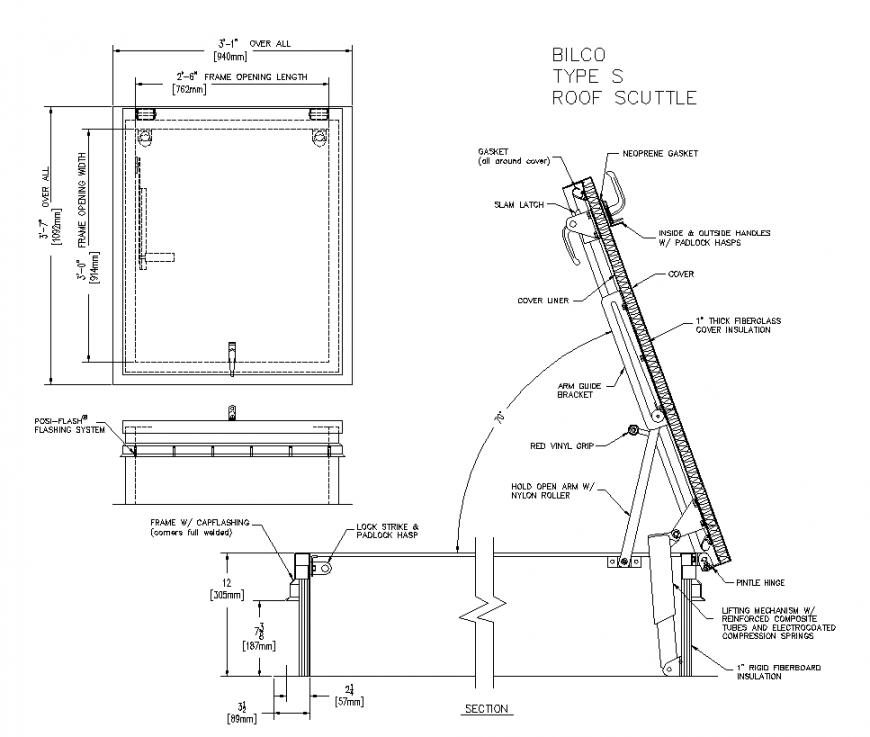 Plan,elevation and sectional detail of roof structure detail dwg file