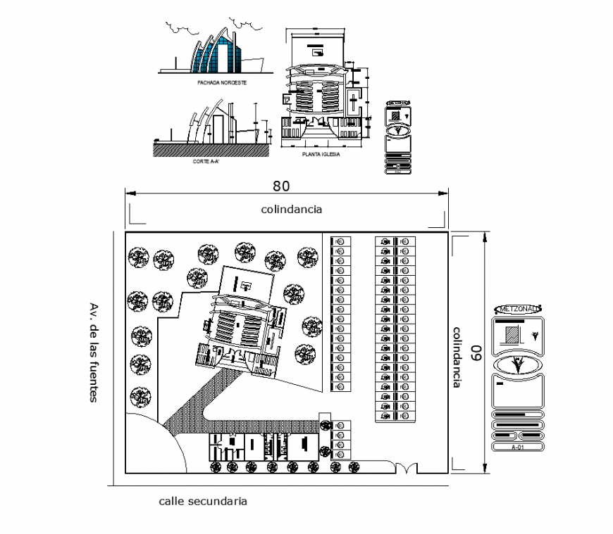 Plan,elevation and sectional view of apostolic church dwg file