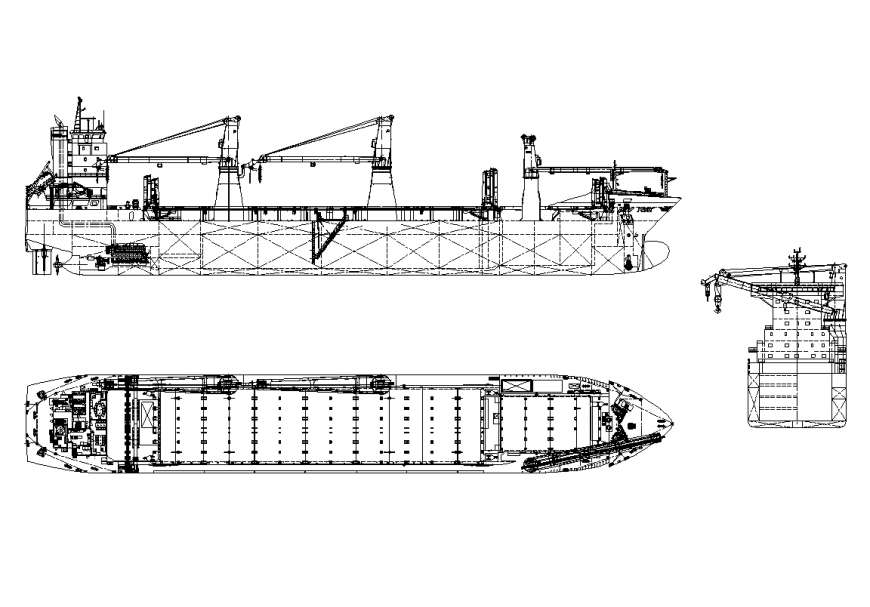 Plan,elevation and side view of HHL New York submarine dwg file 