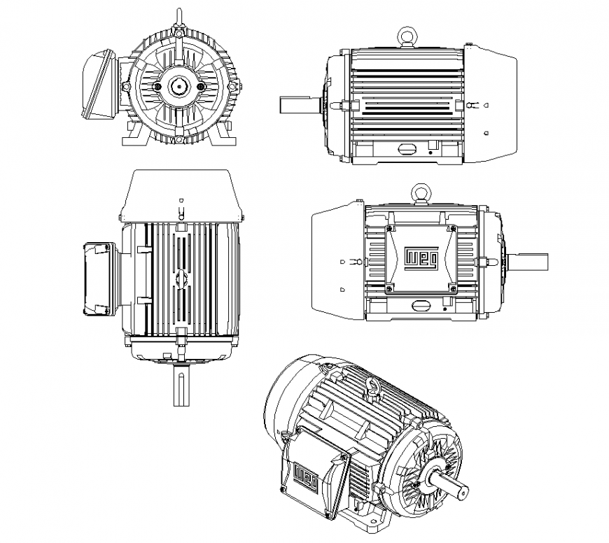 Electric Motor CAD DWG File with Plan, Elevation, and Side Views