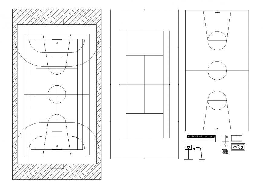 Plan,sectional area and detail of sport center playground dwg file