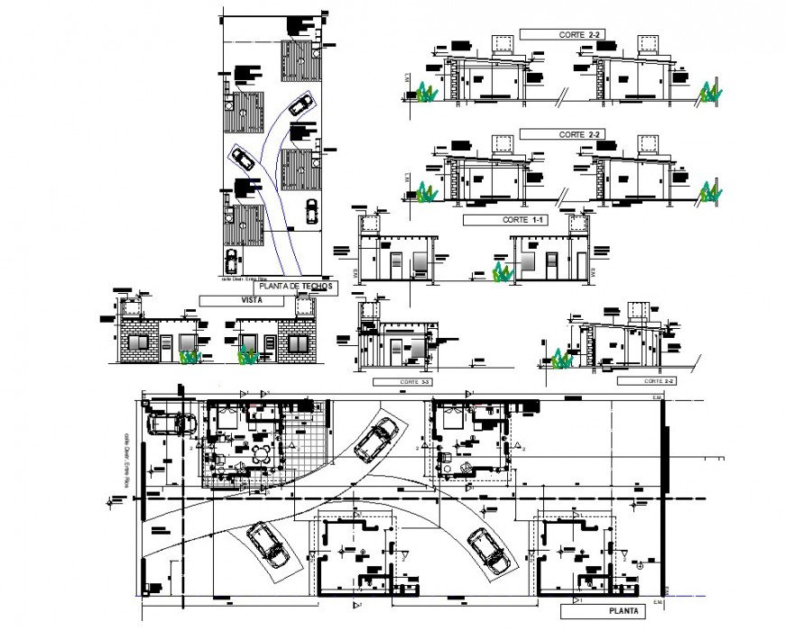 Plan, elevation and section detail small office autocad file