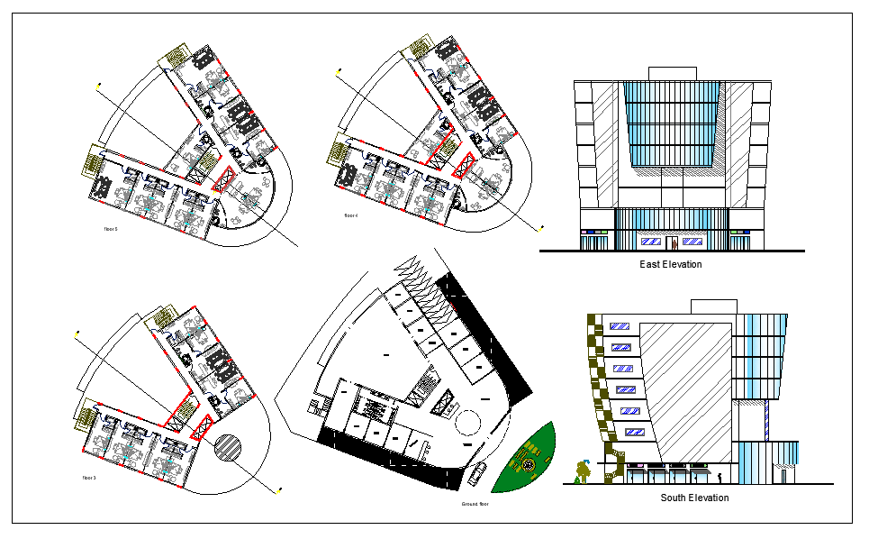 plan and elevation of Hotel dwg file