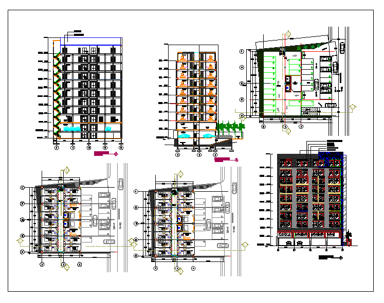 plan and elevation of Hotel dwg file
