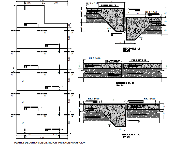 Training plant expansion joint plan 2.17m 4.34m section details