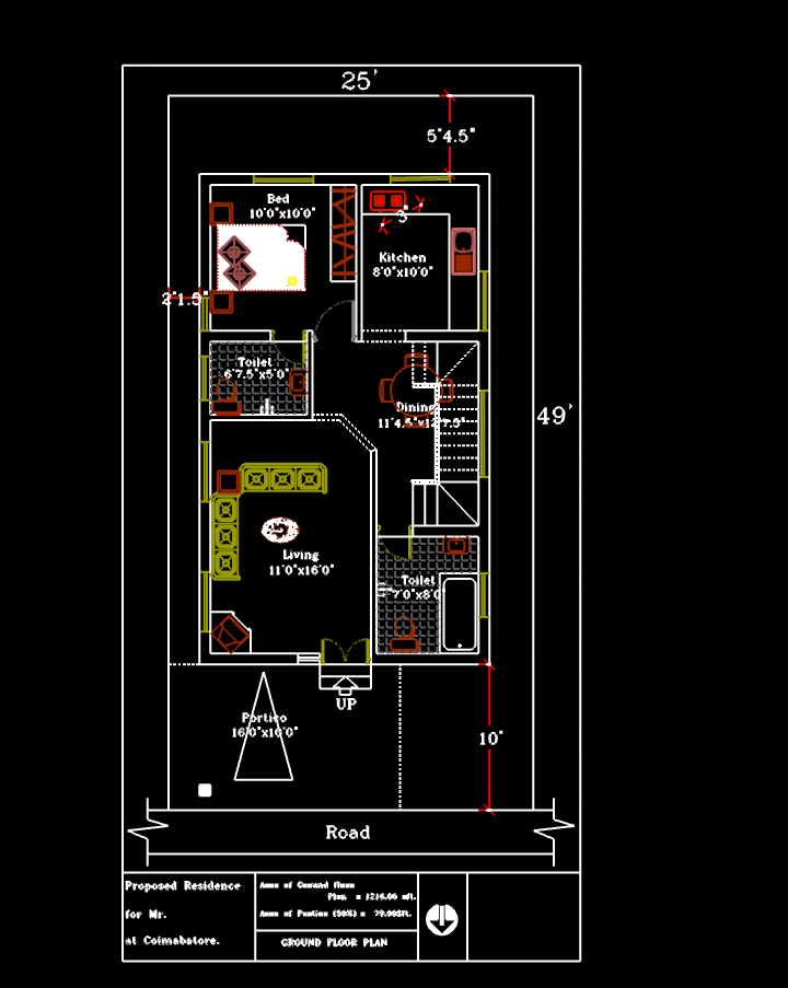 plan of a north facing 25x49 ft house