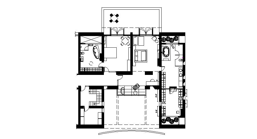 plan of a residential home with furniture detail in AutoCAD