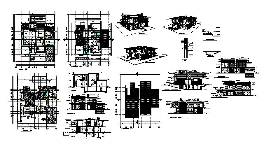 plan of bungalow 23.00mtr x 28.02mtr with section and elevation in dwg file