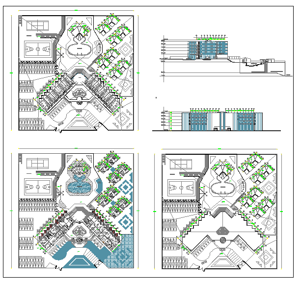 Hotel Plan AutoCAD Drawing with Interior Layout and Elevation Detail
