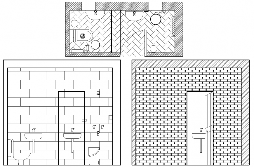 Plan & elevation of washroom plan detail dwg file.