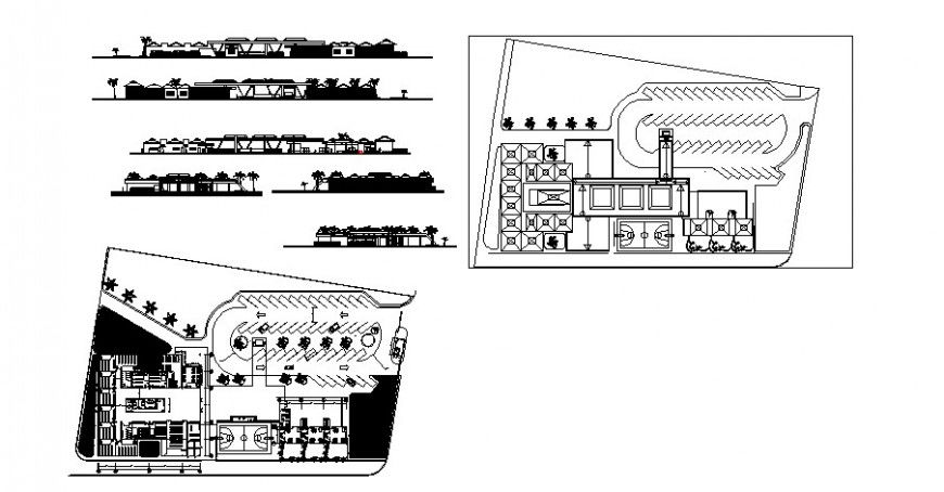 Plan and different elevation of school in auto cad