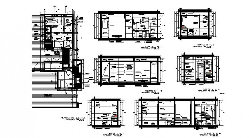 Plan and Section View of Bathroom Suite AutoCAD Drawing File