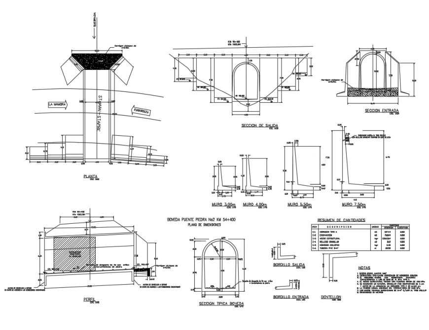 Plan and different section view of prefabricated wall dwg file
