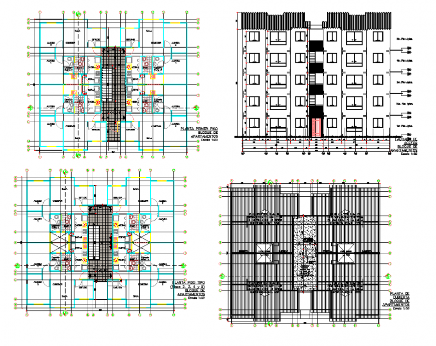 Plan and elevation apartment flat detail dwg file