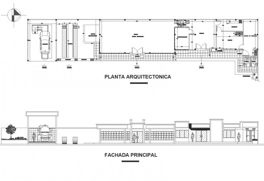 Plan and elevation Auto service station plan detail dwg file