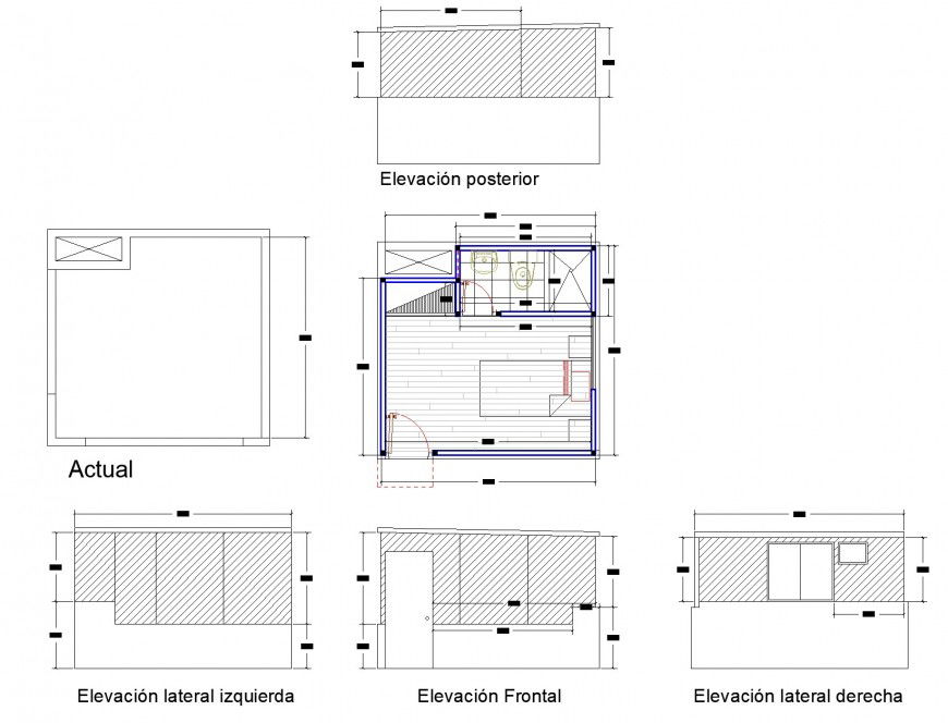 Plan and elevation bedroom detail dwg file