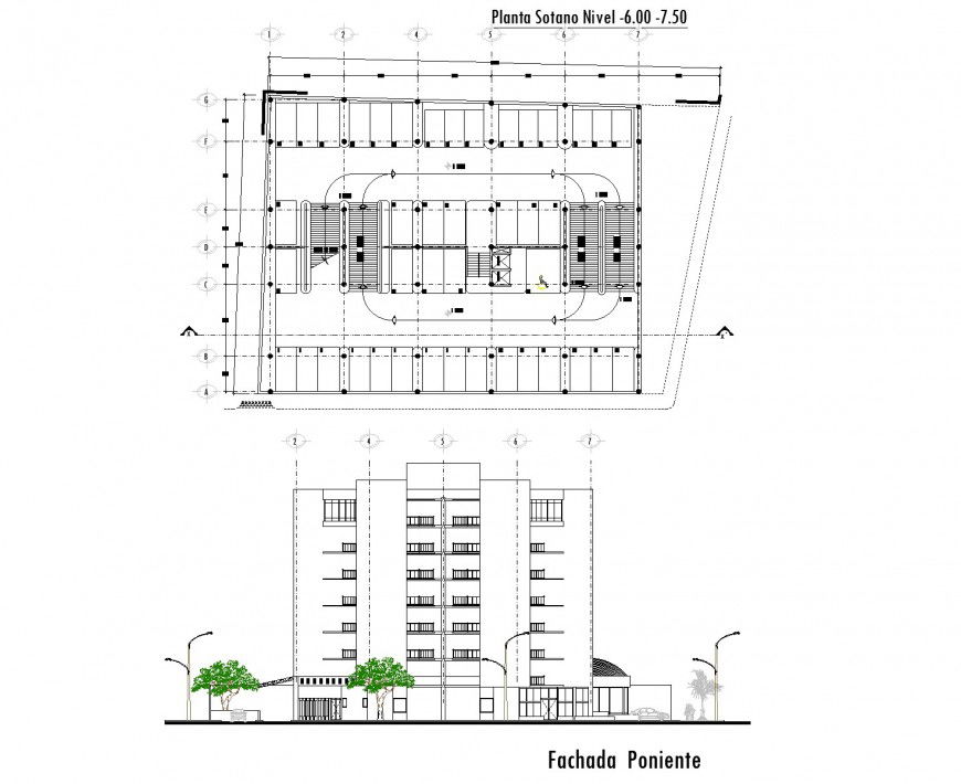 Plan and elevation commercial plan dwg file