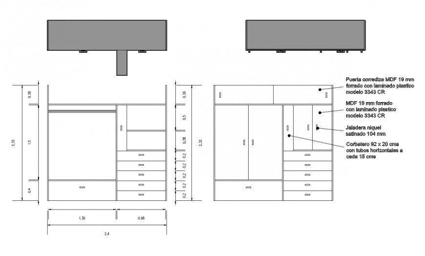 Plan and elevation cub board layout file