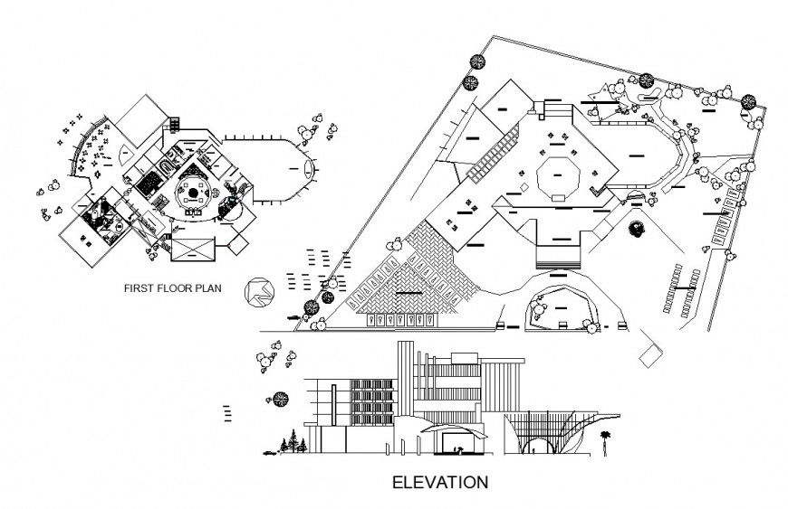 Plan and elevation detail corporate building autocad file