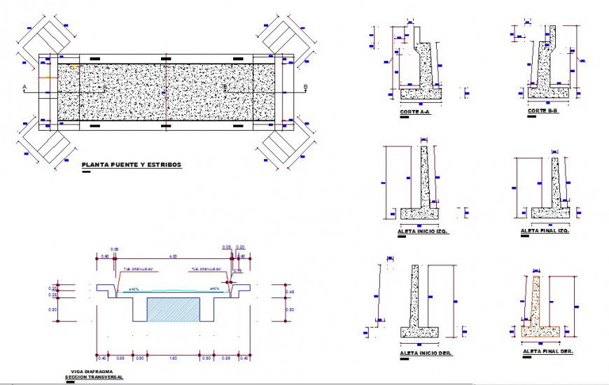 Plan and elevation detail of bridge structure 2d view CAD construction block layout dwg file