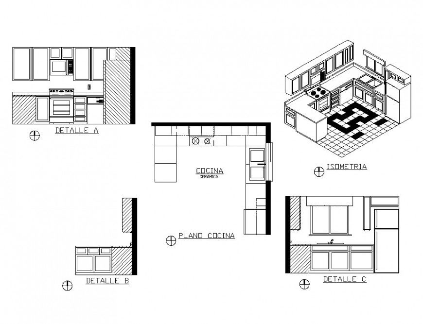 Plan and elevation detail of kitchen interior 2d view layout file in dwg format