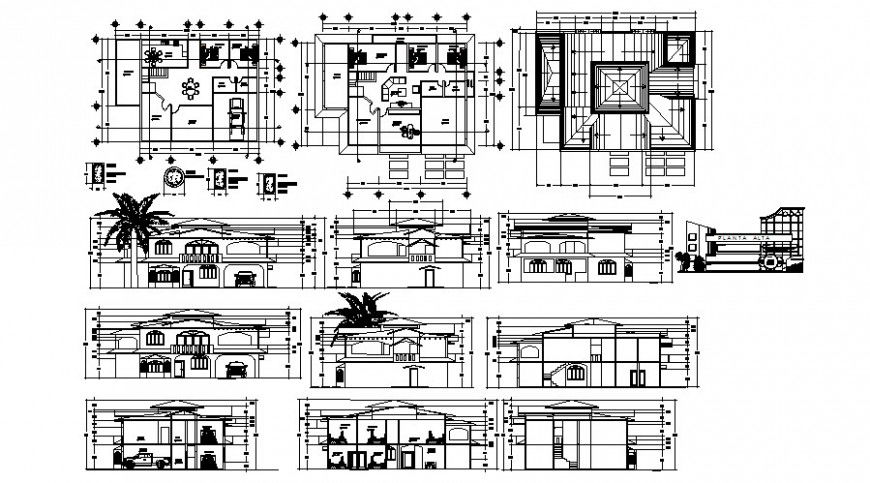 Plan and elevation different axis view of hotel in AutoCAD