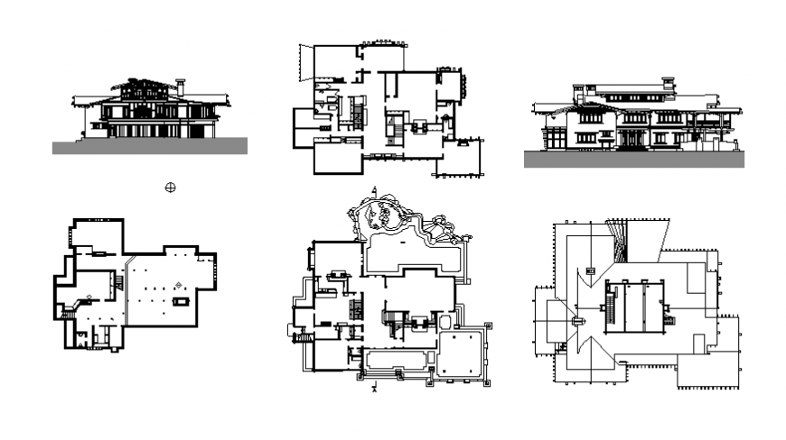 Plan and elevation housing detail dwg file