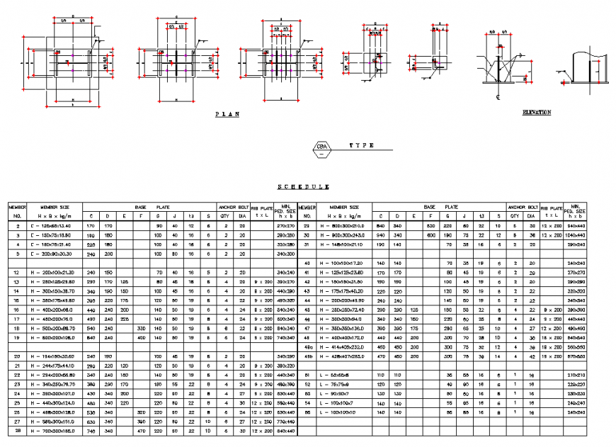 Plan and elevation I section detail autocad file