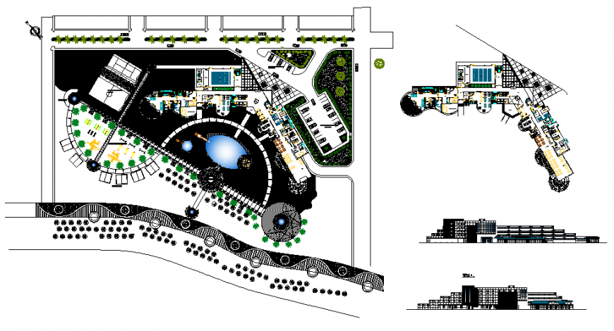 Plan and elevation multi story office detail dwg file