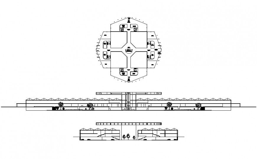 Plan and elevation of airport in auto cad software