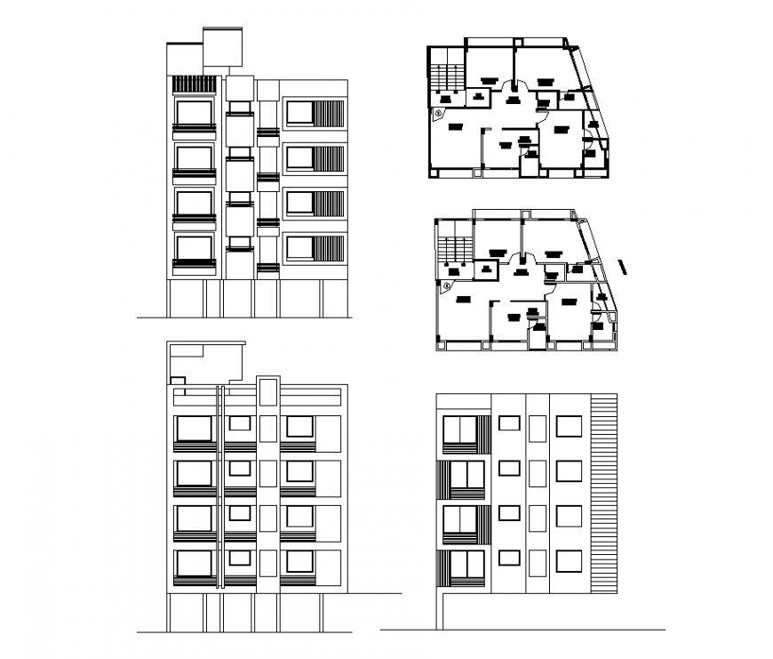 Plan and elevation of apartment design dwg file