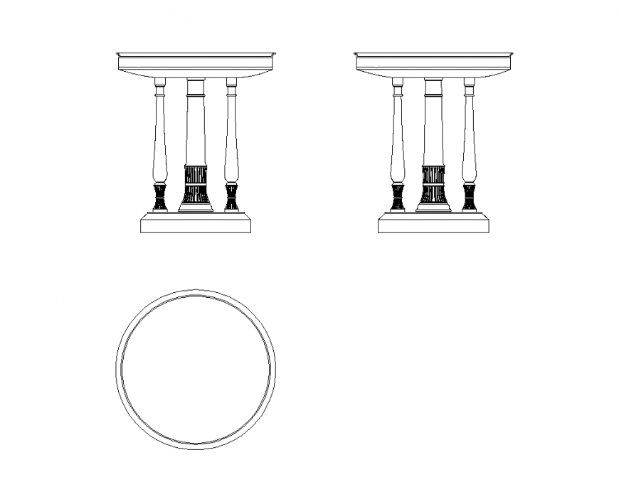 Plan and elevation of base table design dwg file