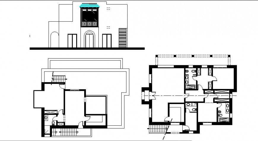 Plan and elevation of bathroom area in auto cad