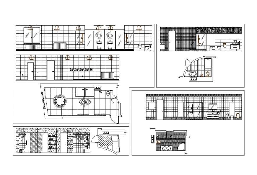 Plan and elevation of bathroom design dwg file