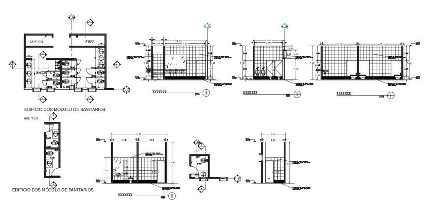 Plan and elevation of bathroom design with interior design dwg file
