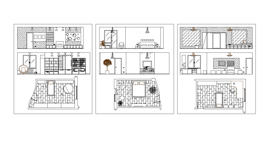 Plan and elevation of bedroom design dwg file