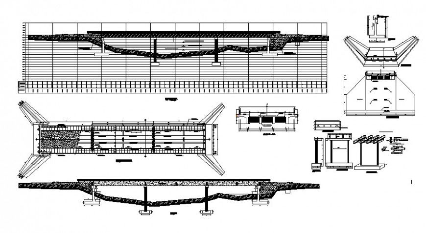 Plan and elevation of bridge construction block 2d view CAD structural unit dwg file
