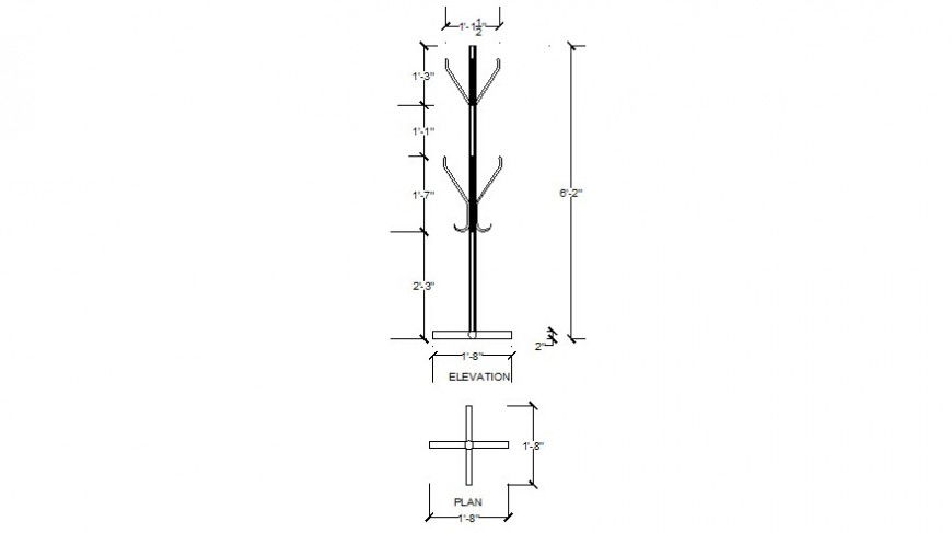 Plan and elevation of Clothing hanger 2d view autocad software file