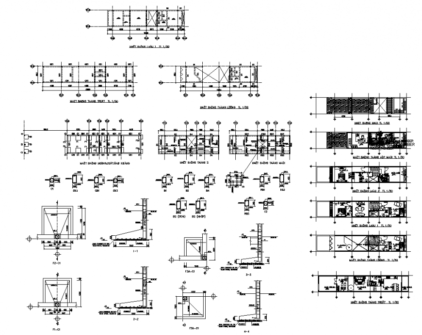 Plan and elevation of column with detail dwg file