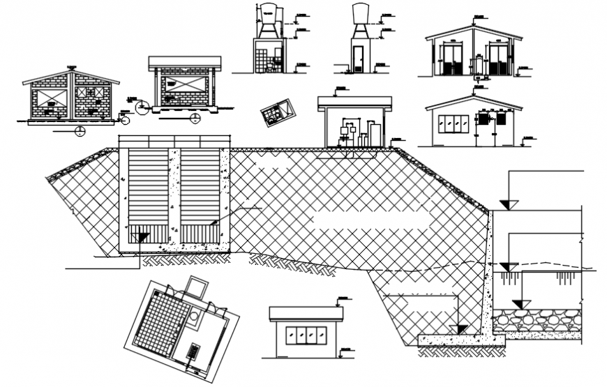 Plan and elevation of construction view in auto cad file