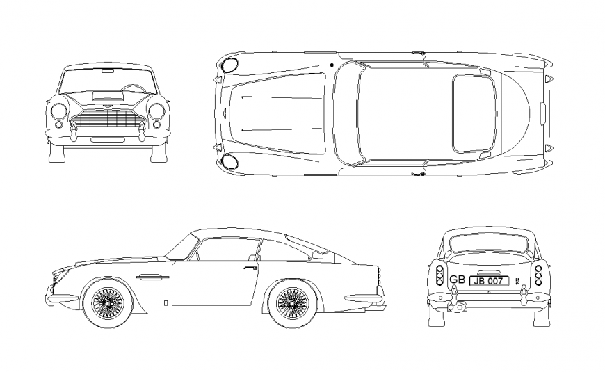 Plan and elevation of different design of car in block of vehicle dwg file