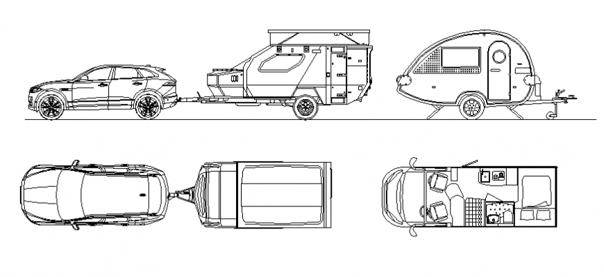 Plan and elevation of different vehicle dwg file