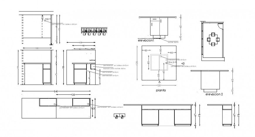 Plan and elevation of dinning area and furniture block autocad file,