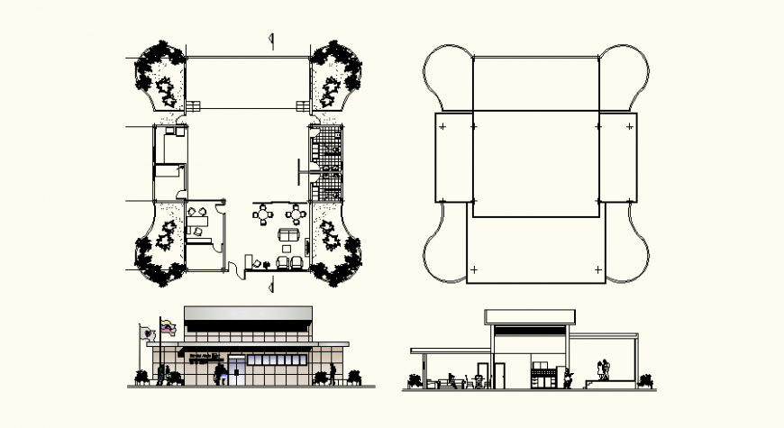 Plan and elevation of government building design dwg file