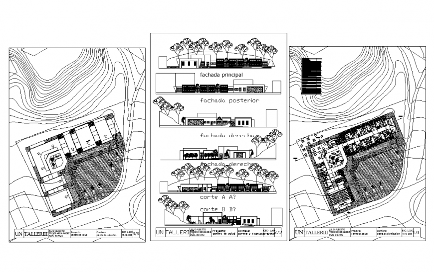 Plan and elevation of health center design dwg file