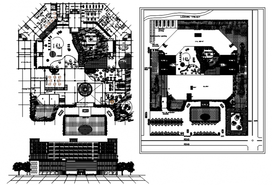 Plan and elevation of hotel in AutoCAD file