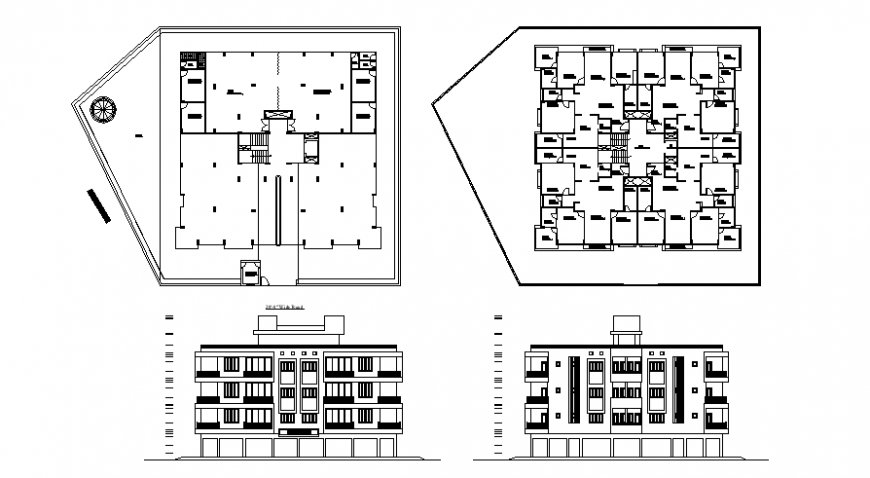 Plan and elevation of house apartment layout autocad file